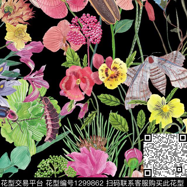 200234-2.jpg - 1299862 - 鸟/昆虫 手绘花卉 复杂花卉 - 数码印花花型 － 女装花型设计 － 瓦栏