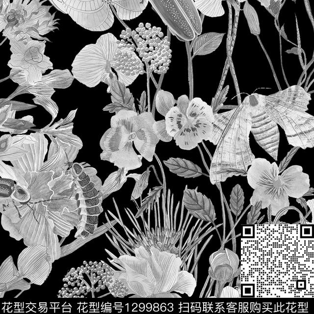 200234-3.jpg - 1299863 - 鸟/昆虫 手绘花卉 复杂花卉 - 数码印花花型 － 女装花型设计 － 瓦栏