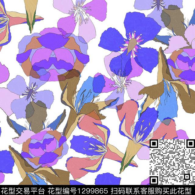200235-2.jpg - 1299865 - 抽象花卉 泳装花型 色彩艳丽 - 数码印花花型 － 女装花型设计 － 瓦栏