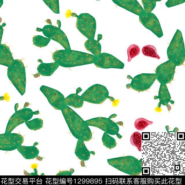200236-1.jpg - 1299895 - 绿植树叶 仙人掌 热带花型 - 数码印花花型 － 女装花型设计 － 瓦栏