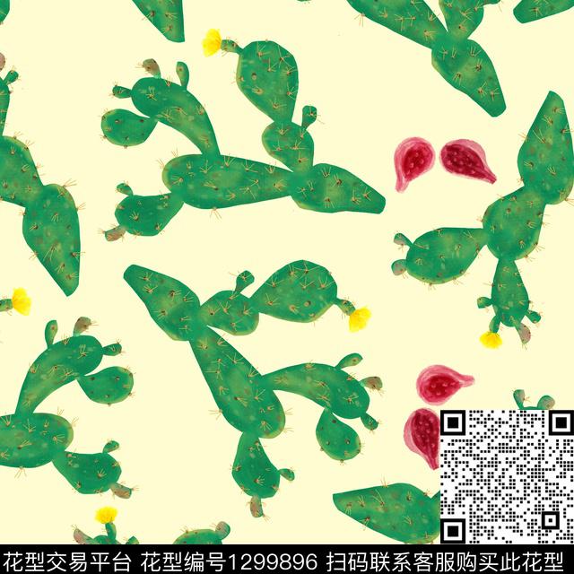 200236-2.jpg - 1299896 - 绿植树叶 仙人掌 热带花型 - 数码印花花型 － 女装花型设计 － 瓦栏