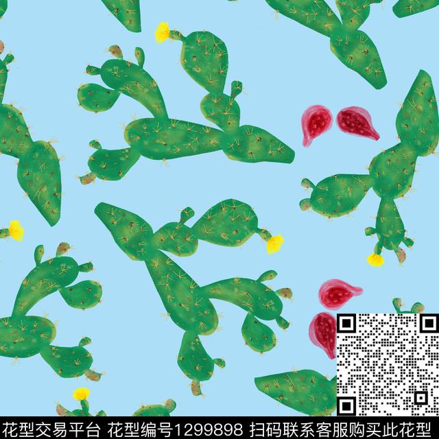 200236-3.jpg - 1299898 - 绿植树叶 仙人掌 热带花型 - 数码印花花型 － 女装花型设计 － 瓦栏