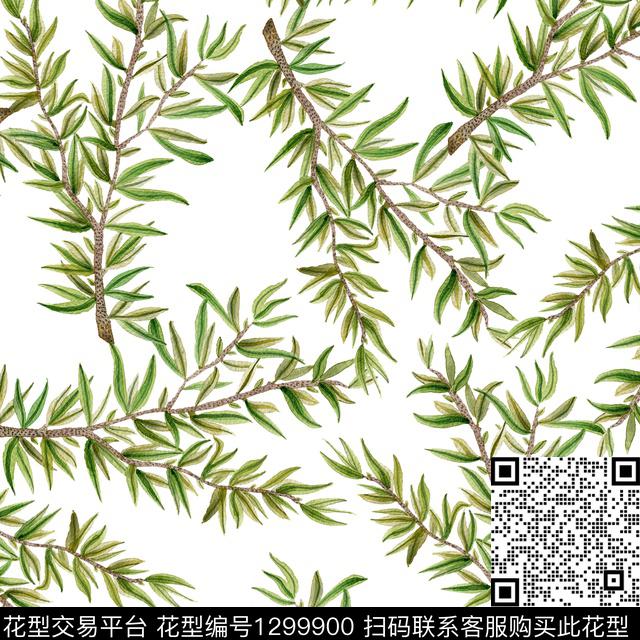 200237-1.jpg - 1299900 - 简约 数码花型 绿植树叶 - 数码印花花型 － 女装花型设计 － 瓦栏