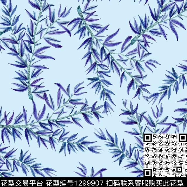 200237-3.jpg - 1299907 - 简约 数码花型 绿植树叶 - 数码印花花型 － 女装花型设计 － 瓦栏