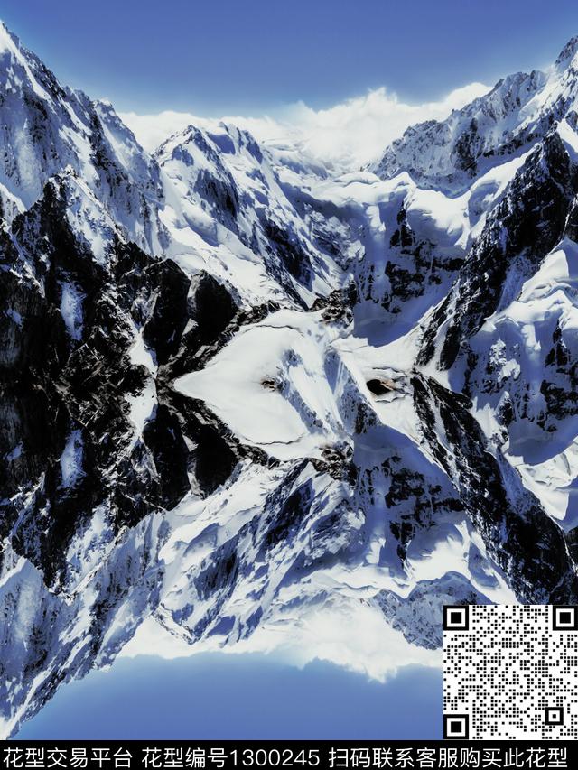 雪山图片满身印.jpg - 1300245 - 羽绒服 大牌风 雪山 - 数码印花花型 － 男装花型设计 － 瓦栏