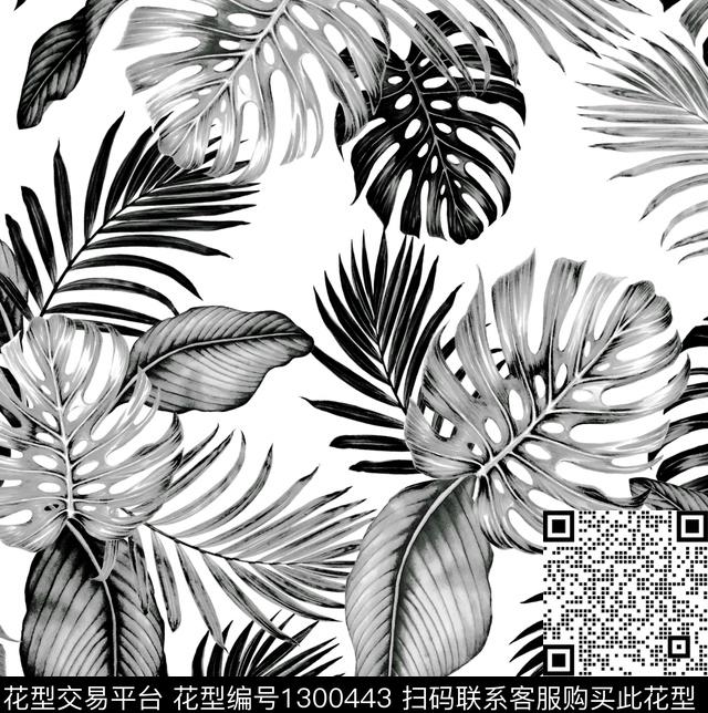 01.jpg - 1300443 - 绿植树叶 棕榈树 大牌风 - 数码印花花型 － 男装花型设计 － 瓦栏