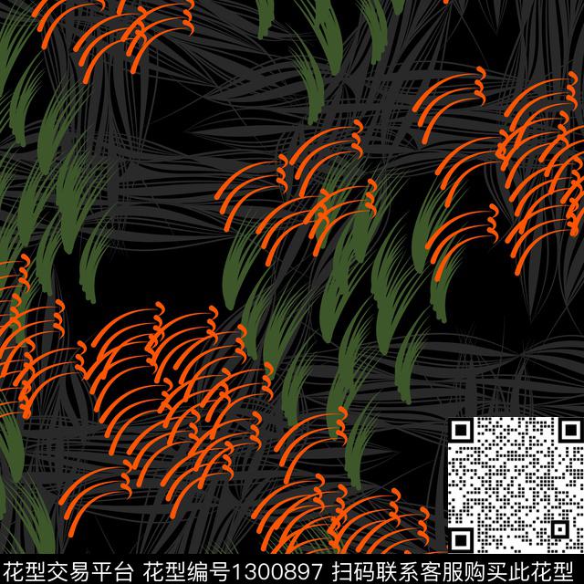 20200303-7.jpg - 1300897 - 线条 几何 黑底花卉 - 传统印花花型 － 沙发布花型设计 － 瓦栏