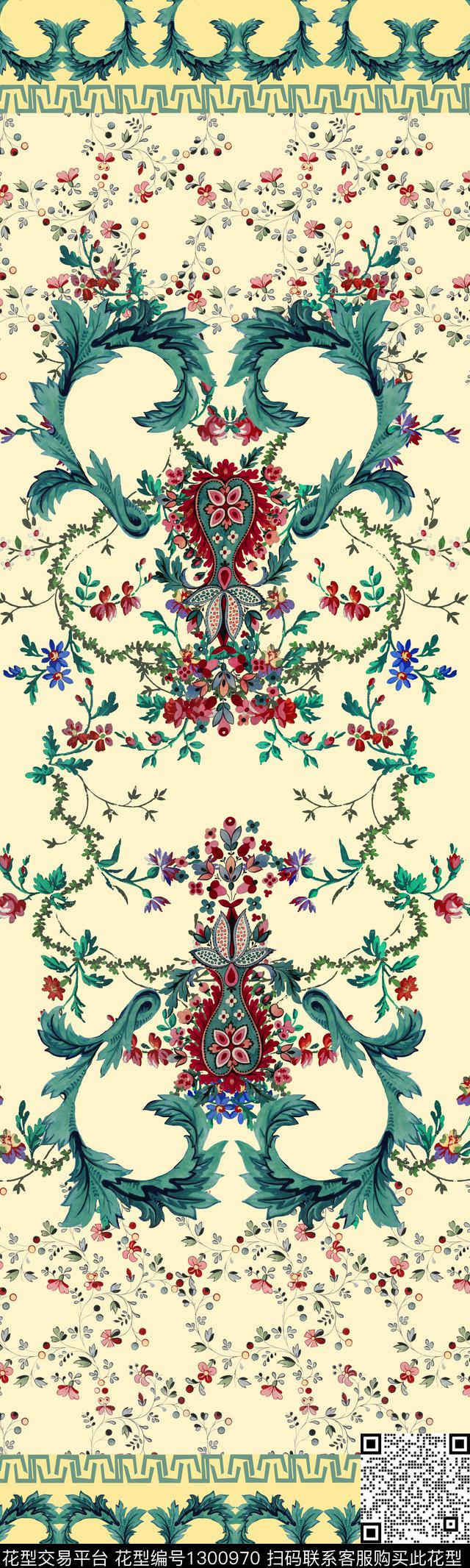 2.jpg - 1300970 - 花卉 大牌风 手绘 - 数码印花花型 － 长巾花型设计 － 瓦栏