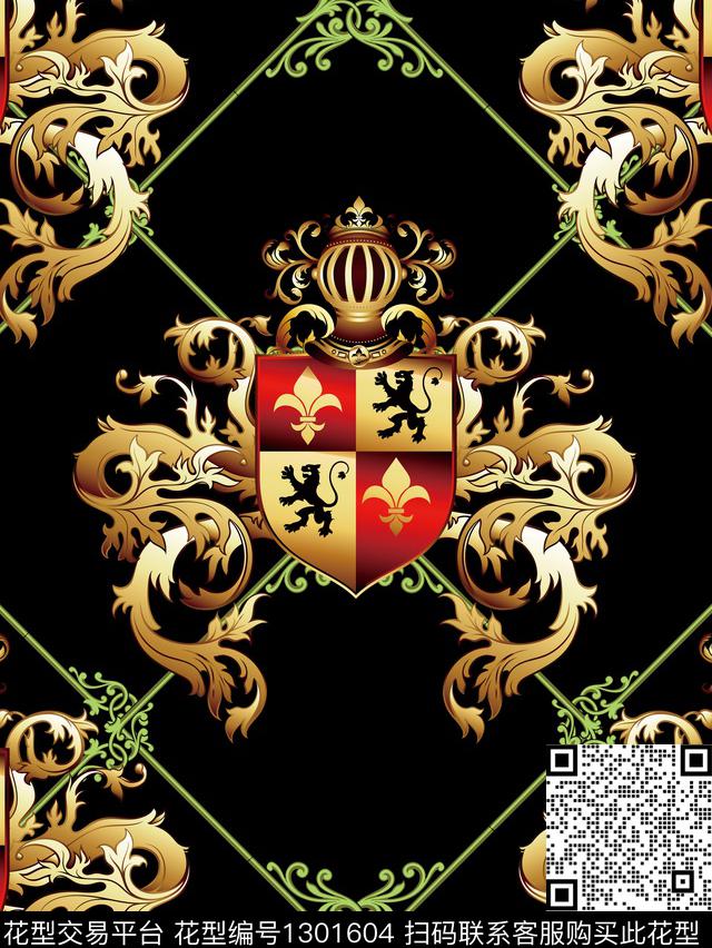 男装定位花复古金属数码印花花型下载（图片编号: 1301604） - 瓦栏（Walan）
