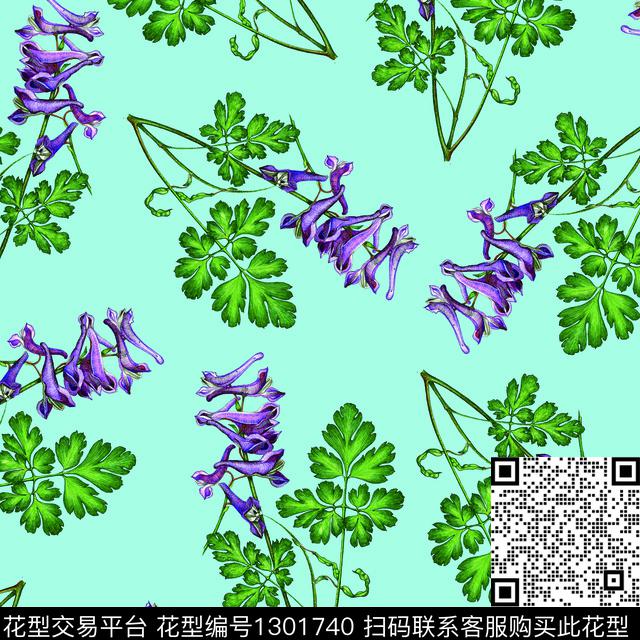 200242-2.jpg - 1301740 - 绿植树叶 简约 清爽底花卉 - 数码印花花型 － 女装花型设计 － 瓦栏