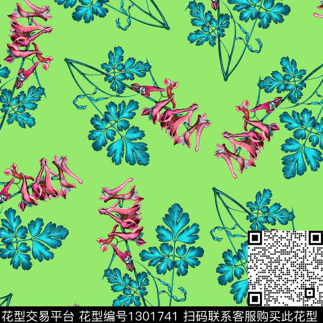 200242-3.jpg - 1301741 - 绿植树叶 简约 清爽底花卉 - 数码印花花型 － 女装花型设计 － 瓦栏