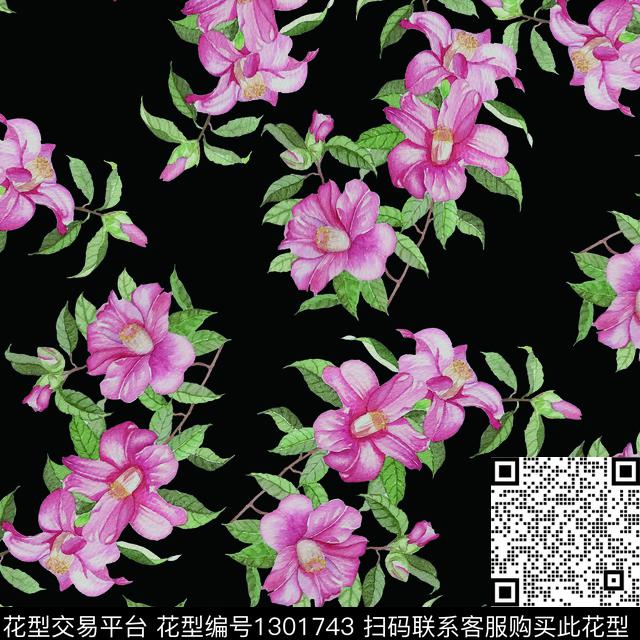 200243-1.jpg - 1301743 - 数码花型 花卉 茶花 - 数码印花花型 － 女装花型设计 － 瓦栏