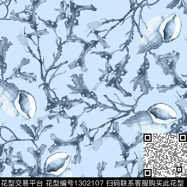 200233-3.jpg - 1302107 - 大牌风 热带花型 手绘海螺 - 数码印花花型 － 女装花型设计 － 瓦栏