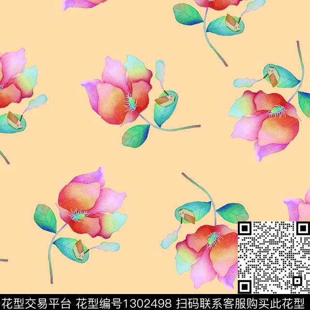 200248-3.jpg - 1302498 - 绿植树叶 清爽底花卉 花卉 - 数码印花花型 － 女装花型设计 － 瓦栏