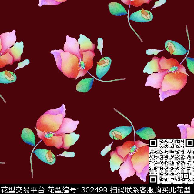 200248-4.jpg - 1302499 - 绿植树叶 清爽底花卉 花卉 - 数码印花花型 － 女装花型设计 － 瓦栏
