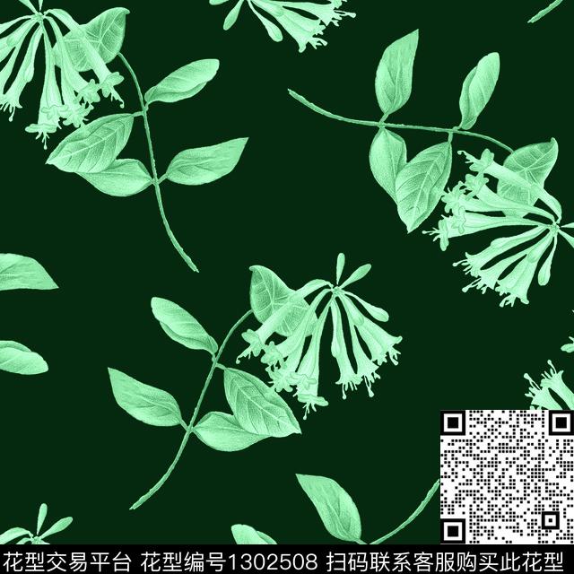 200250-4.jpg - 1302508 - 绿植树叶 花卉 手绘金银花 - 数码印花花型 － 女装花型设计 － 瓦栏
