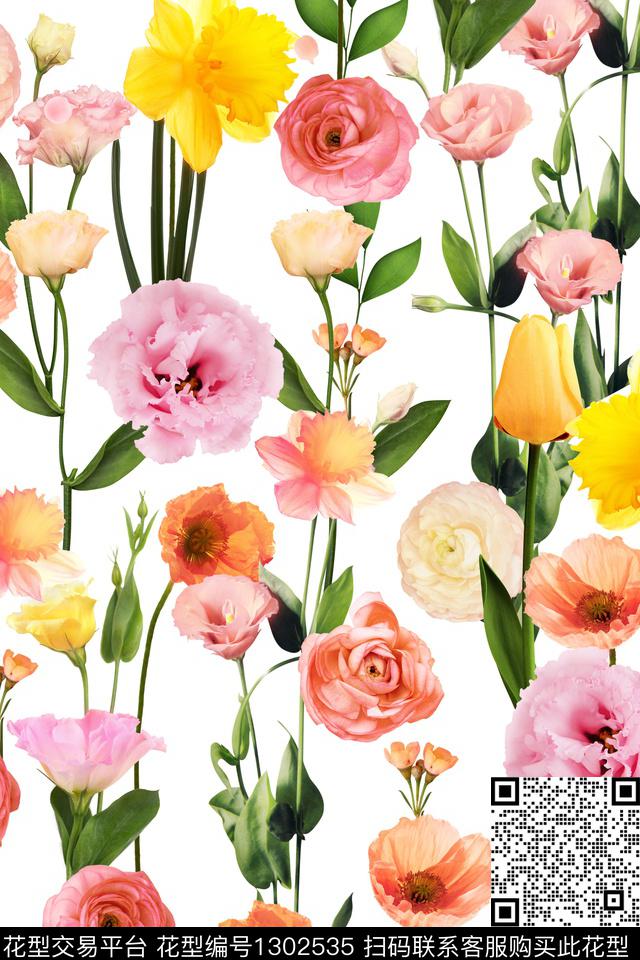 鲜花女装花卉数码印花花型下载（图片编号: 1302535） - 瓦栏（Walan）