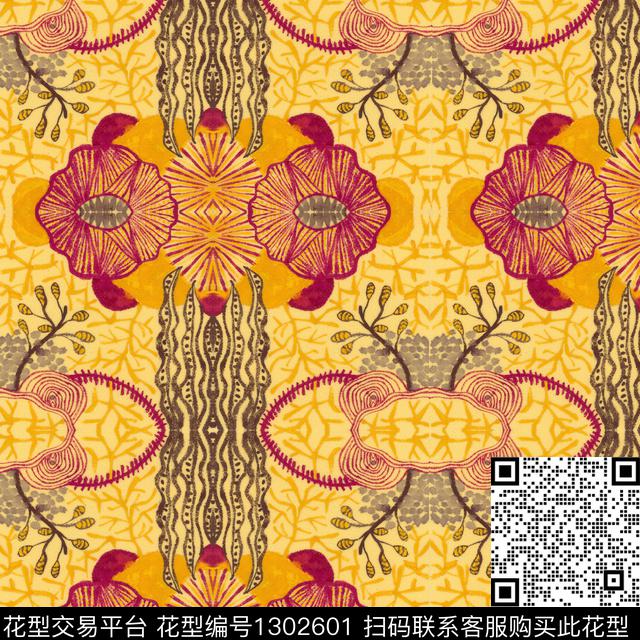 方巾1.jpg - 1302601 - 撞色 方巾 植物 - 传统印花花型 － 方巾花型设计 － 瓦栏