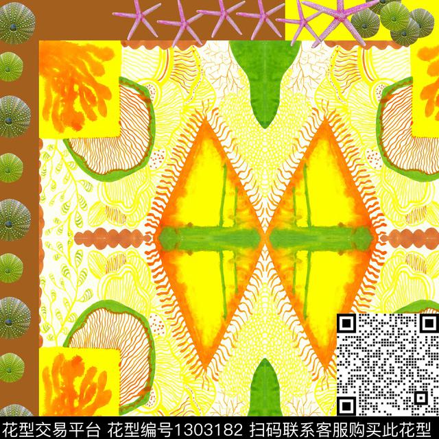 方巾4（2）.jpg - 1303182 - 撞色 方巾 植物 - 数码印花花型 － 方巾花型设计 － 瓦栏