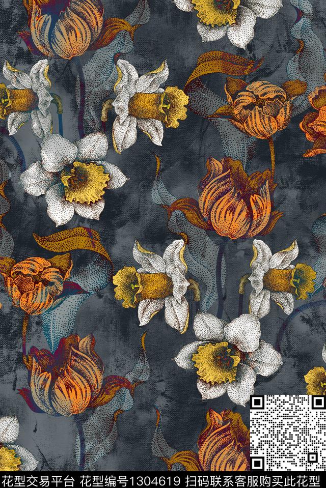 418.jpg - 1304619 - 油画花型 花卉 大牌风 - 数码印花花型 － 女装花型设计 － 瓦栏