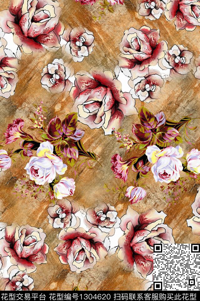 R0354.jpg - 1304620 - 花卉 香云纱 中老年 - 数码印花花型 － 女装花型设计 － 瓦栏