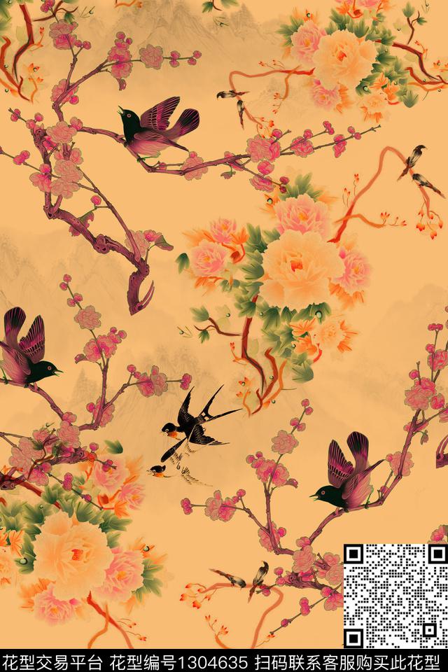 R0118.jpg - 1304635 - 花卉 旗袍 中老年 - 数码印花花型 － 女装花型设计 － 瓦栏