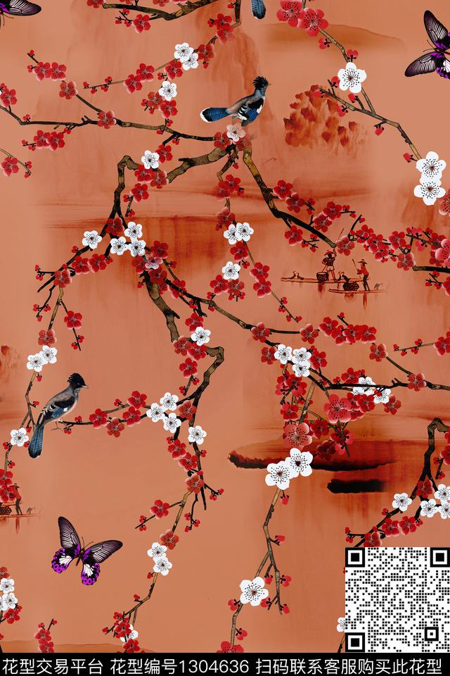 R0119.jpg - 1304636 - 花卉 旗袍 中老年 - 数码印花花型 － 女装花型设计 － 瓦栏