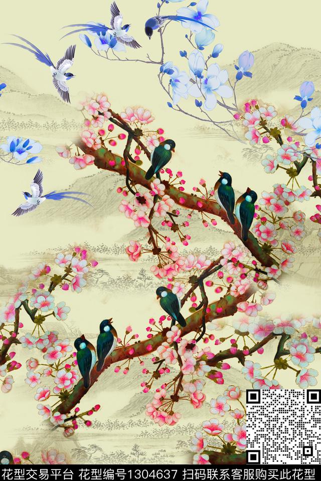 R0120.jpg - 1304637 - 花卉 旗袍 中老年 - 数码印花花型 － 女装花型设计 － 瓦栏