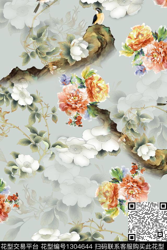 R0125.jpg - 1304644 - 花卉 旗袍 中老年 - 数码印花花型 － 女装花型设计 － 瓦栏