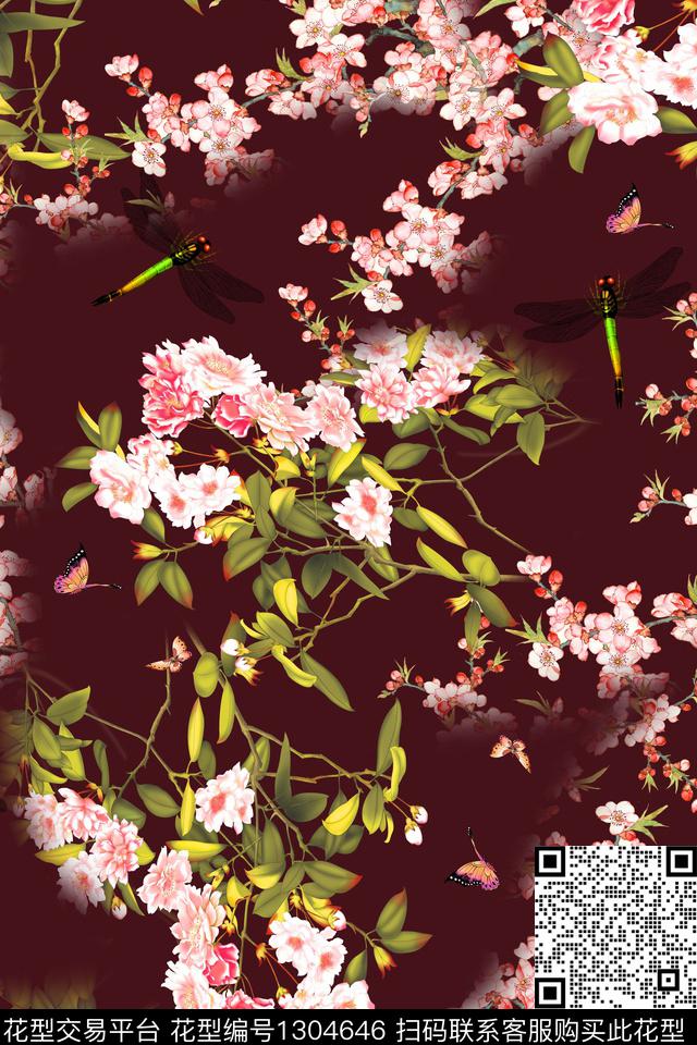 R0127.jpg - 1304646 - 花卉 旗袍 中老年 - 数码印花花型 － 女装花型设计 － 瓦栏