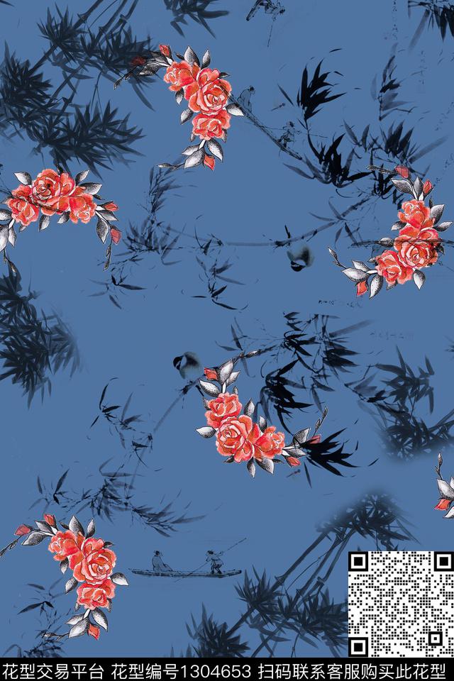 R0134.jpg - 1304653 - 旗袍 中国 中老年 - 数码印花花型 － 女装花型设计 － 瓦栏