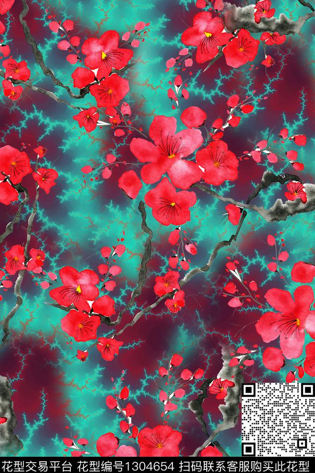 R0135.jpg - 1304654 - 花卉 旗袍 中国 - 数码印花花型 － 女装花型设计 － 瓦栏