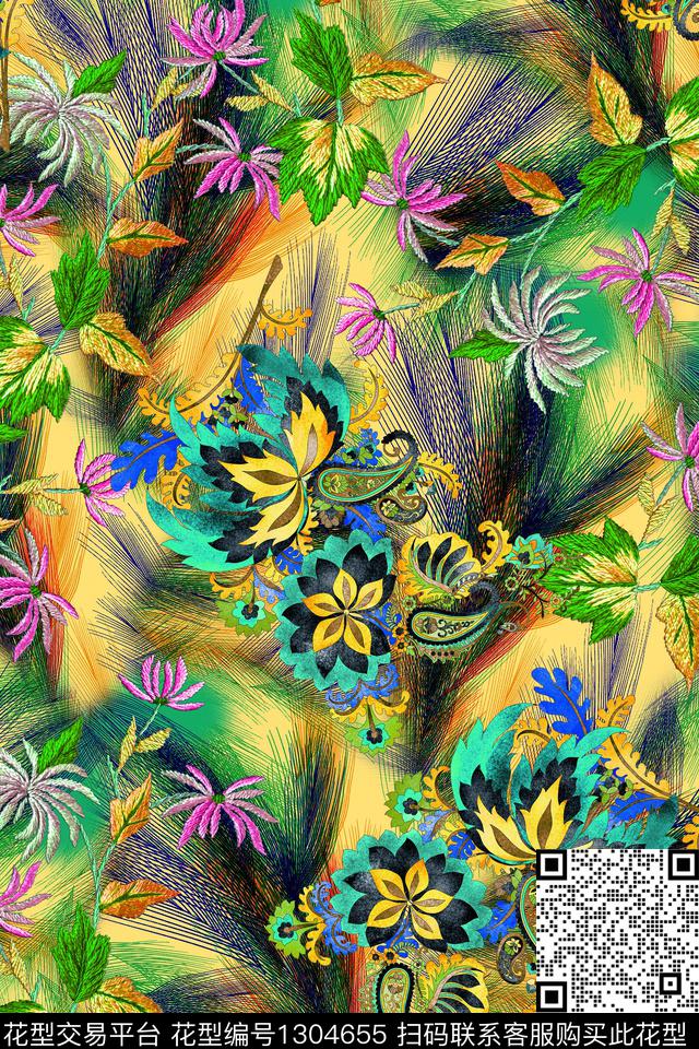 R0136.jpg - 1304655 - 花卉 旗袍 中老年 - 数码印花花型 － 女装花型设计 － 瓦栏