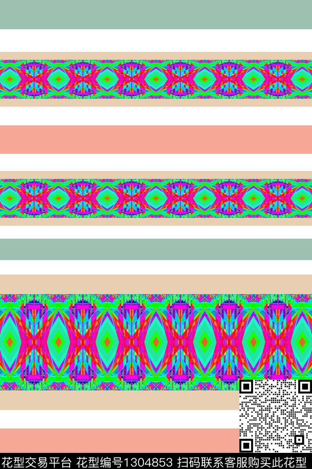 条纹.jpg - 1304853 - 民族风 对称花 抽象 - 数码印花花型 － 女装花型设计 － 瓦栏
