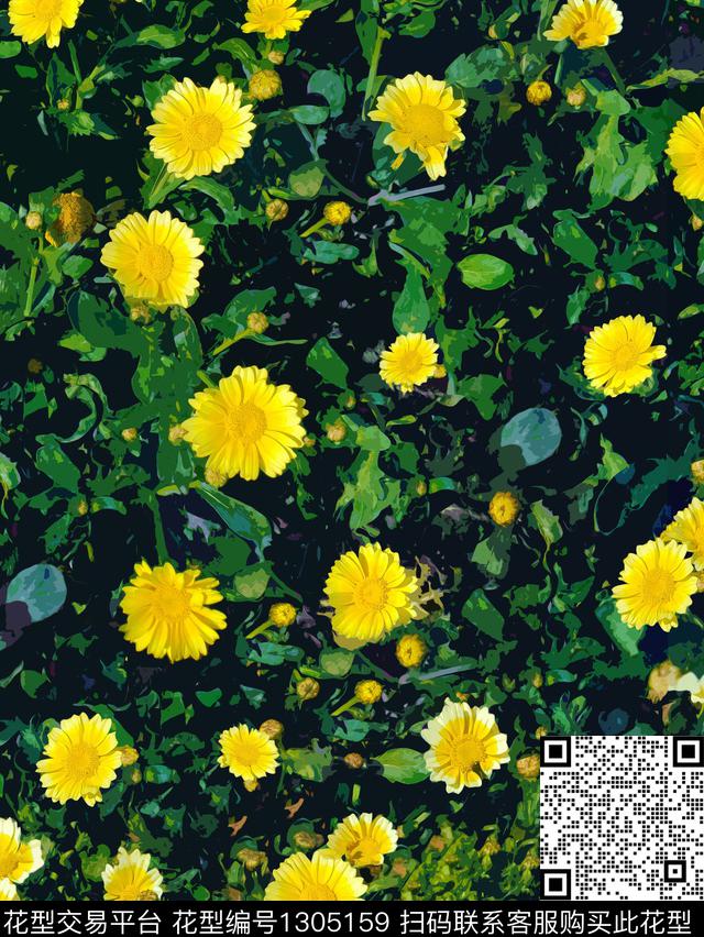 00987a.jpg - 1305159 - 彩底花卉 数码花型 绿植树叶 - 数码印花花型 － 泳装花型设计 － 瓦栏