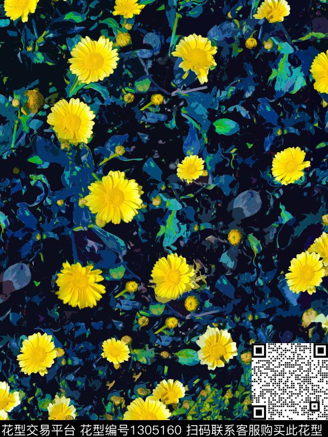 00987b.jpg - 1305160 - 彩底花卉 数码花型 - 数码印花花型 － 泳装花型设计 － 瓦栏