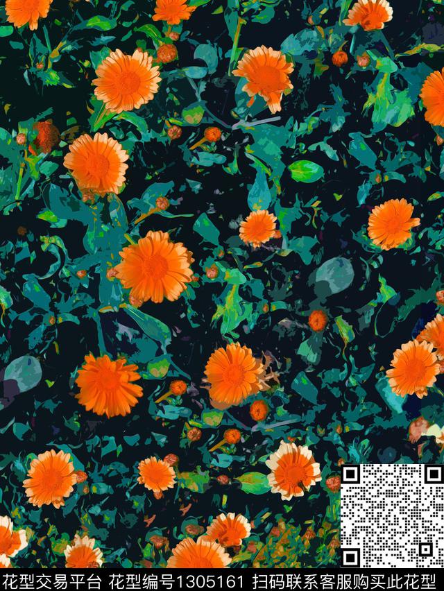 00987c.jpg - 1305161 - 彩底花卉 数码花型 绿植树叶 - 数码印花花型 － 泳装花型设计 － 瓦栏