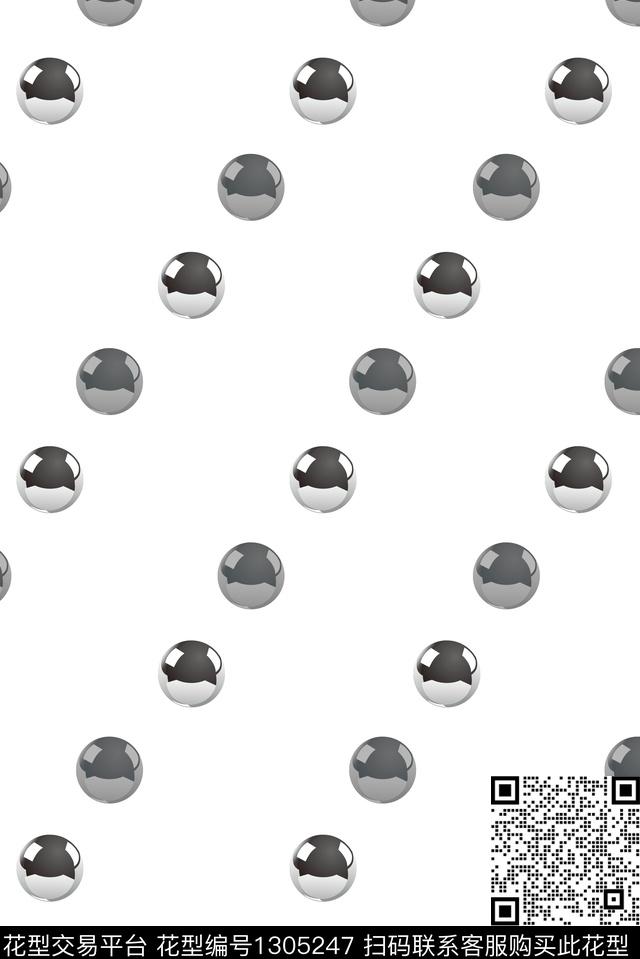 黑白弹珠.jpg - 1305247 - 几何元素 时尚波点 科技时尚 - 数码印花花型 － 女装花型设计 － 瓦栏