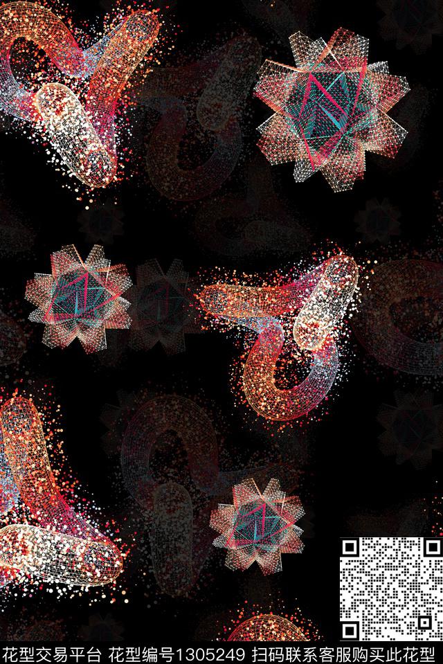 科技分子.jpg - 1305249 - 炫彩结构 数码未来 酷黑时尚 - 数码印花花型 － 女装花型设计 － 瓦栏