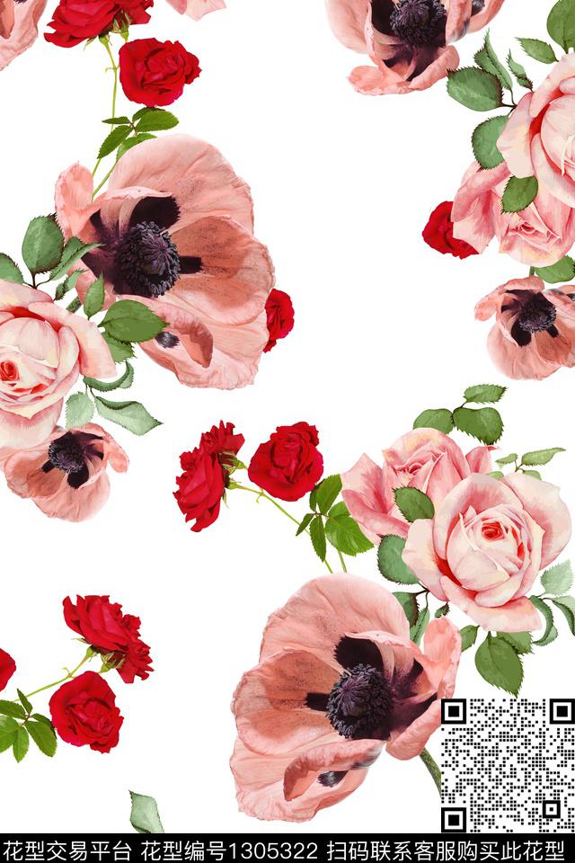 花卉大牌风水彩花卉数码印花花型下载（图片编号: 1305322） - 瓦栏（Walan）