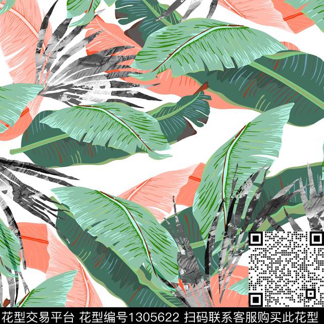 00989.jpg - 1305622 - 数码花型 绿植树叶 - 数码印花花型 － 泳装花型设计 － 瓦栏