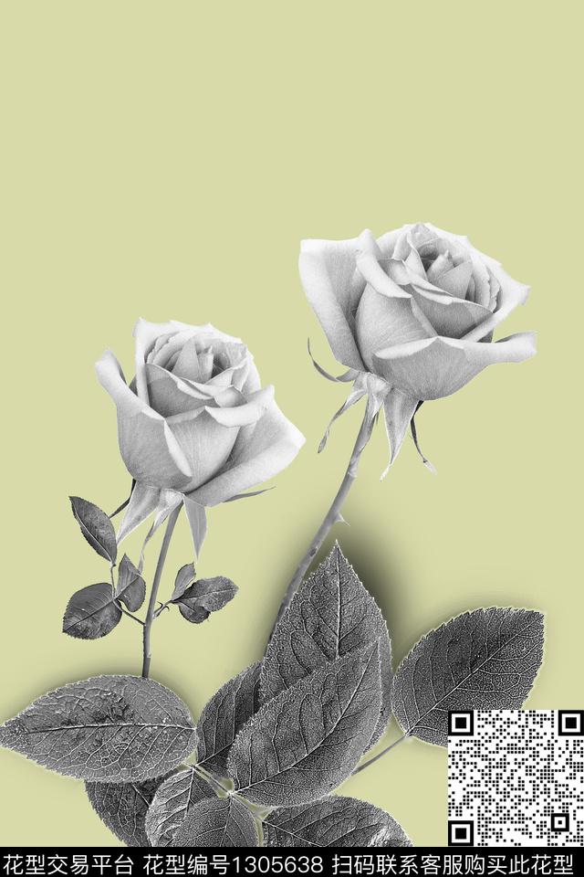 玫瑰花-分层.jpg - 1305638 - 数码花型 绿植树叶 花卉 - 数码印花花型 － 女装花型设计 － 瓦栏