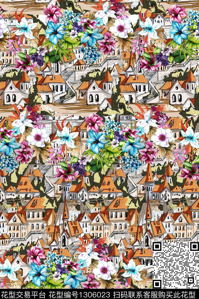 YC74.jpg - 1306023 - 数码花型 女装 花卉 - 数码印花花型 － 女装花型设计 － 瓦栏