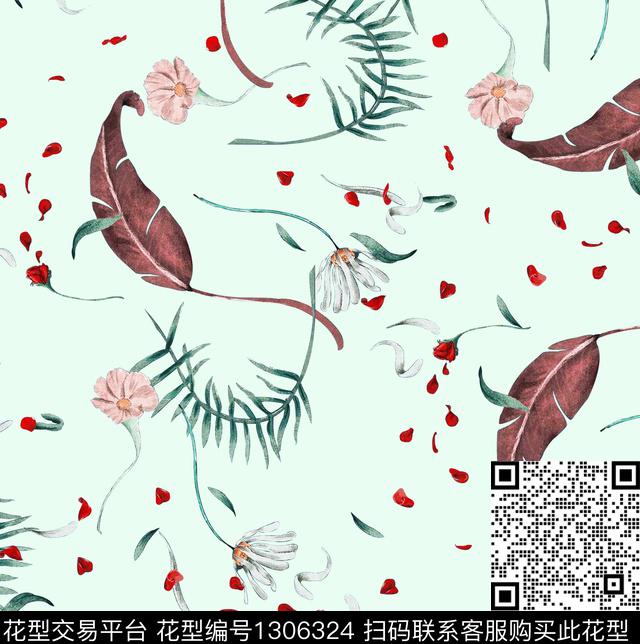A00023-1.jpg - 1306324 - 花瓣 绿植树叶 小雏菊 - 数码印花花型 － 女装花型设计 － 瓦栏