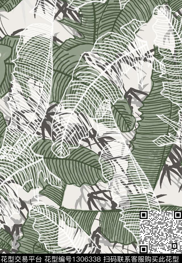 A00037.jpg - 1306338 - 绿植树叶 棕榈树 竹子 - 数码印花花型 － 女装花型设计 － 瓦栏