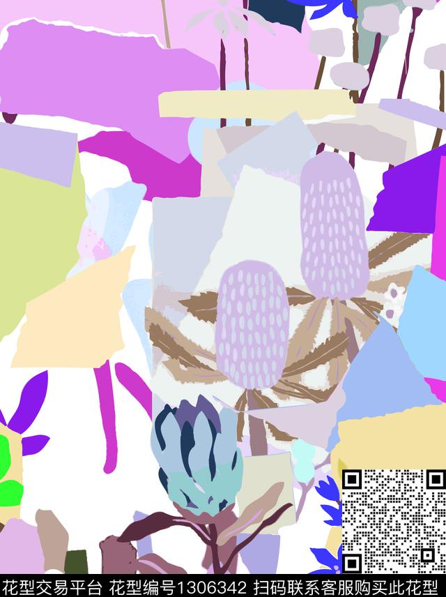 A00045-1.jpg - 1306342 - 格子 抽象花卉 几何 - 数码印花花型 － 女装花型设计 － 瓦栏