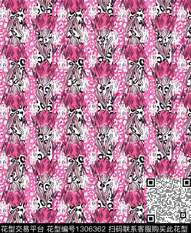 A00104.jpg - 1306362 - 豹纹 百合 抽象 - 数码印花花型 － 女装花型设计 － 瓦栏