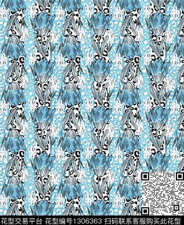 A00104-1.jpg - 1306363 - 豹纹 百合 抽象 - 数码印花花型 － 女装花型设计 － 瓦栏