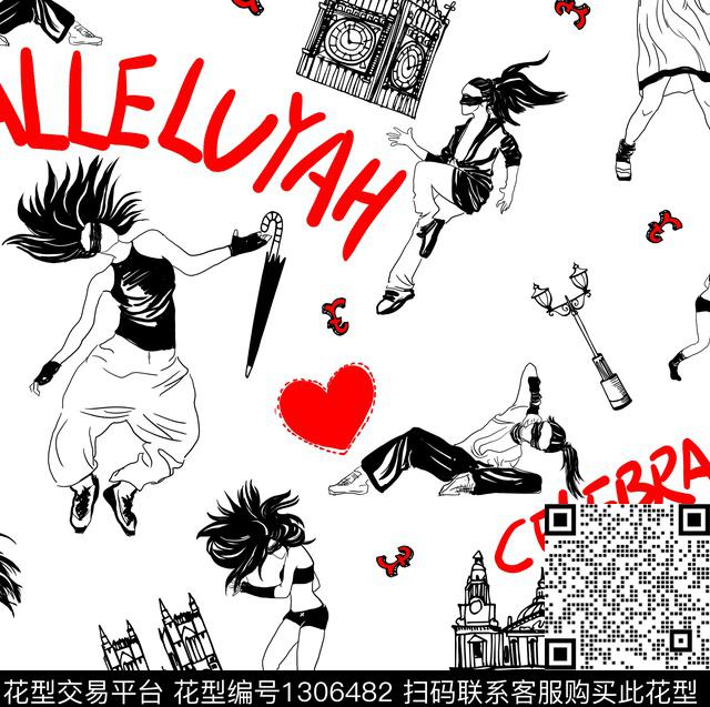 舞蹈2.jpg - 1306482 - 数码花型 连衣裙 插画 - 数码印花花型 － 女装花型设计 － 瓦栏