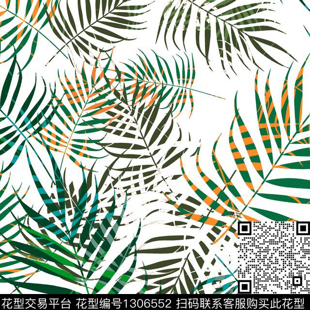 guan386.jpg - 1306552 - 绿植树叶 白底花 炫彩 - 数码印花花型 － 女装花型设计 － 瓦栏